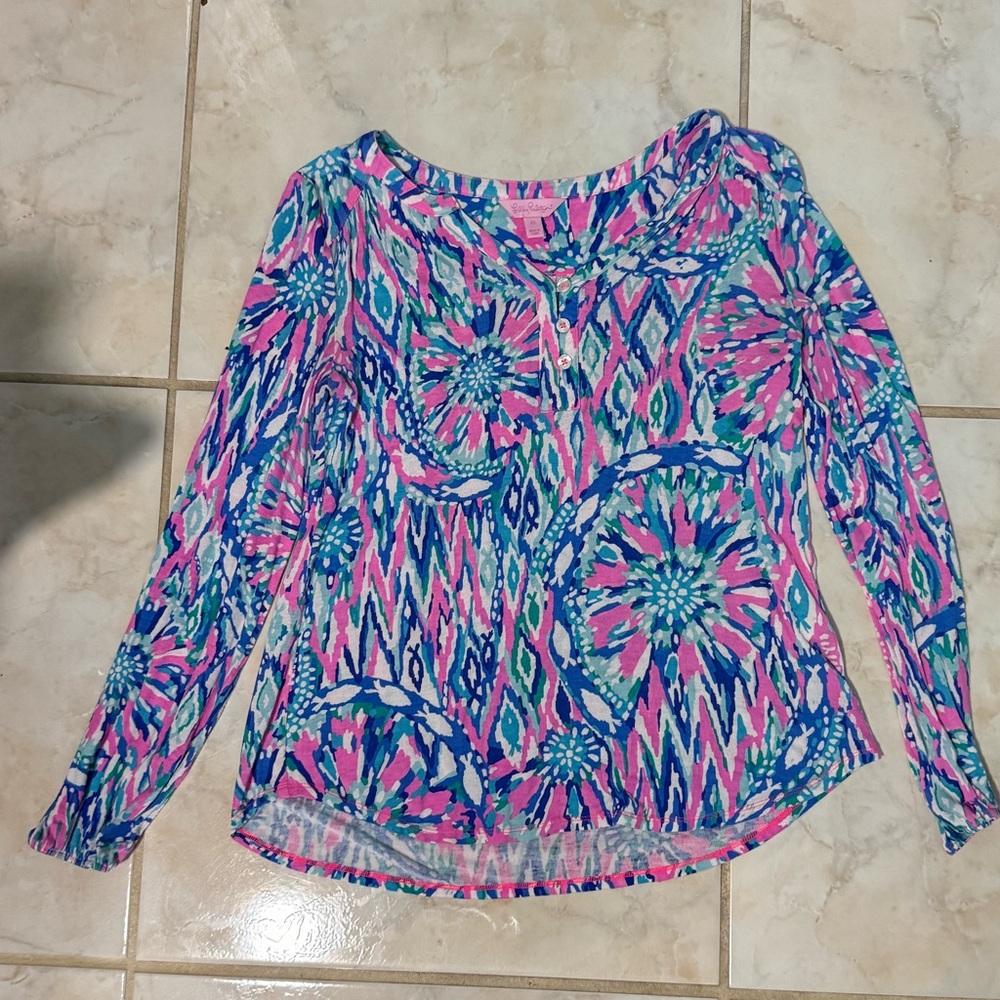 Lilly Pulitzer Pink and Blue Floral Blouse